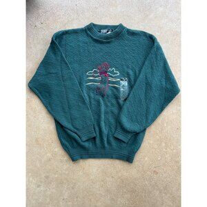 Vintage Knightsbridge Green Sweater With Embroidered Golfer Design O3